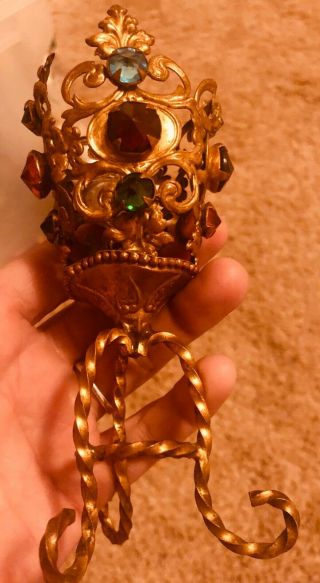 Antique Victorian Ormolu Brass Jeweled Candle Holder Shade