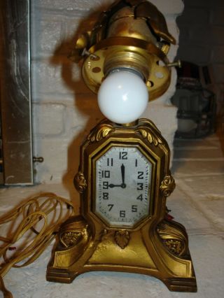 1929 Schadow & Son Art Nouveau Deco Lamp & Clock E.  Ingram Clock Co.  Bristol Ct