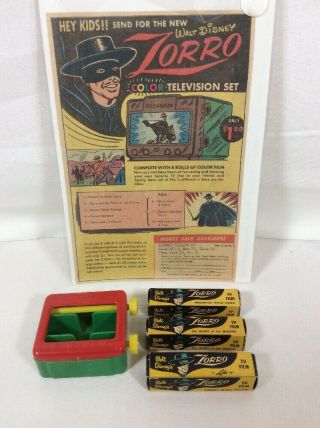 Vintage Walt Disney Lido Zorro Toy Television Viewer & 3 Rolls Of Film With Ad