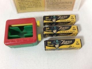 Vintage Walt Disney Lido Zorro Toy Television Viewer & 3 Rolls Of Film With Ad 3