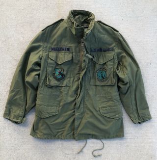 Vintage 80s Og 107 Air Force Cold Weather Field Coat Jacket With Patches