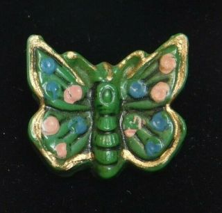 Antique Vintage Button Realistic Painted Glass Butterfly C9