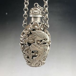 Ancient Chinese Tibetan Silver Snuff Bottle Hand - Made Hollow Carved Eagle