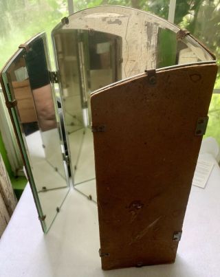 Vintage Art Deco 3 Panel Tri Fold Dresser Top Frameless Folding Vanity Mirror 3