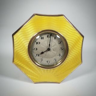 Art Deco Guilloche Enamel Sunburst Travel Clock