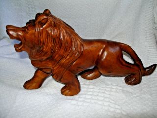 Vintage Hand Carved Wooden Lion 12 " Long 7 1/2 " High