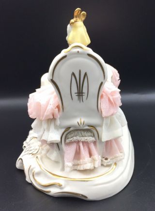 Wilhelm Rittirsch Dresden Porcelain Lace Figurine Lady Playing Piano Pink Dress 4