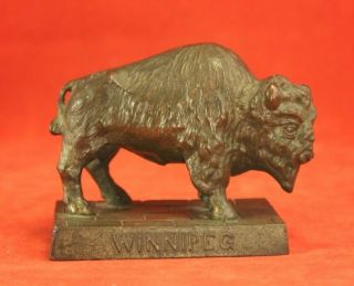 Vintage Metal Bronze Tone Buffalo Paperweight Sculpture Marked Rk Co - Winnipeg