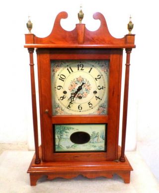 England Clock Company Pillar & Scroll Shelf Clock With Westminister Chimes