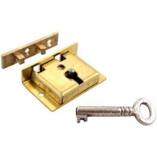 S - 8 Brass Chest Lock With Key 1 - 1/2 " W.  X 1 " H.  English Made Lock