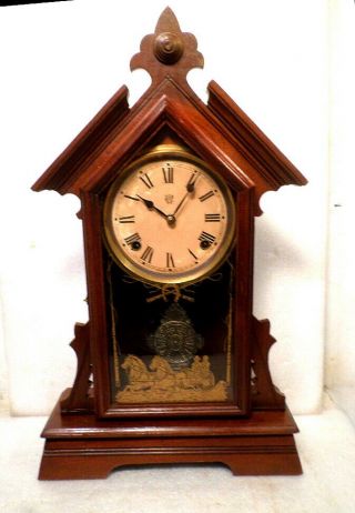 1879 Early American Waterbury Walnut 8 Day Striking Parlor Clock - - Unusual Case