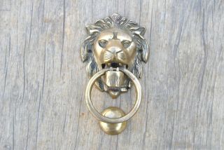 Vintage Victorian Lion Head Brass Door Gate Chest Ring Pull Drop Handle Knocker