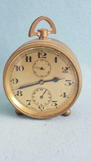 Swiss 1930 - 40s Art Deco Zenith 8 Day Brass Cased Bedside Alarm Clock