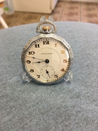 Antique Pocket Watch Consistent 14s 7j Swiss Pre 1920 Illinois Case Rare