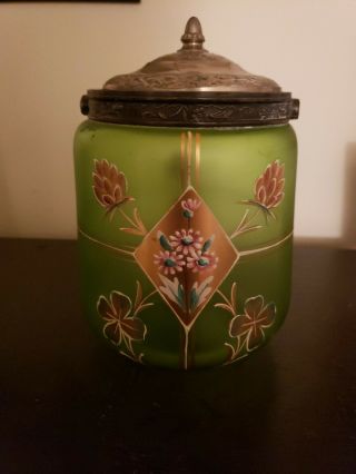 Victorian Green Glass Biscuit Jar