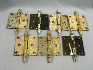 Group Of 7 Antique Cast Iron Victorian Door Hinges - 3 1/2 " X 3 1/2 "
