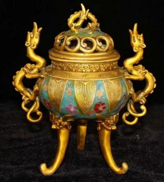 8.  66inch Tibet Filigree Cloisonne Carve Dragon Flower Souvenir Incense Burner