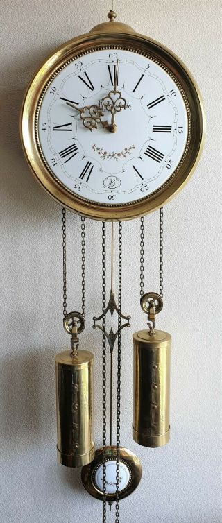 Vintage Wall Clock 8 Day Comtoise Lantern Enamel Dial,  Franz Hermle Dutch Made
