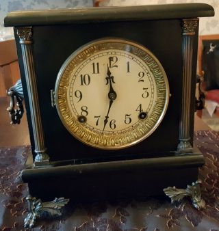 Antique Sessions Wagner Mantel Clock W/striker & Copper Columns " Gongs "