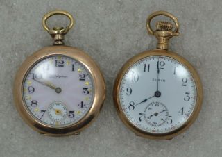 2 Antique 0 Size Pocket Watches,  Elgin & Hampden Molly Stark For Restoration