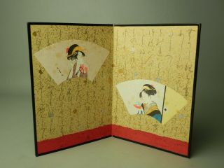Japanese Nina Taisho Doll Display Ornament Parts Falding Panel Byobu Geisha Fan