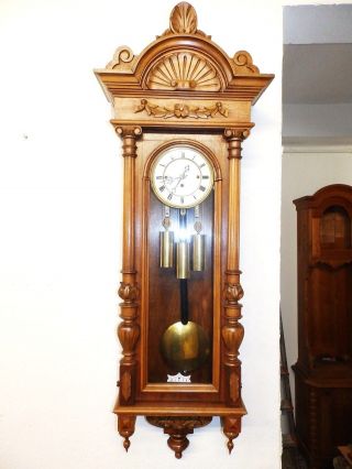 Old 3 Weight Grand Sonnerie Wall Clock 1880 - 1900