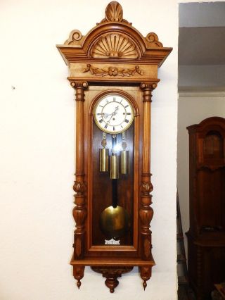 OLD 3 WEIGHT GRAND SONNERIE WALL CLOCK 1880 - 1900 2