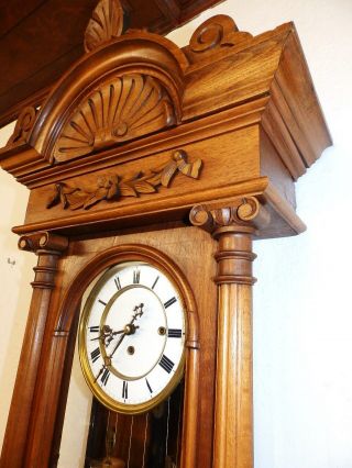 OLD 3 WEIGHT GRAND SONNERIE WALL CLOCK 1880 - 1900 6