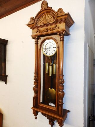 OLD 3 WEIGHT GRAND SONNERIE WALL CLOCK 1880 - 1900 7