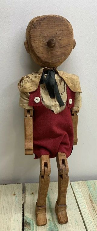 Vintage Pinocchio Puppet Hard Wood Hand - Carved Jointed 20” Turn Of The Century