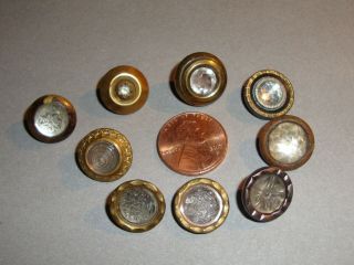 Antique Brass Buttons With Glass Centers