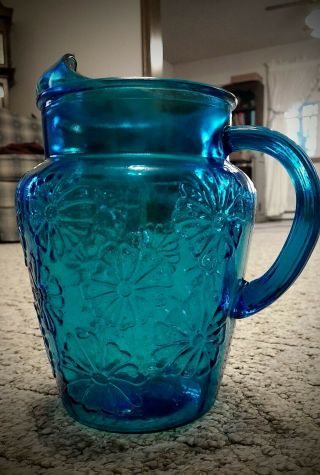 Vintage Cobalt Blue Floral Water Pitcher