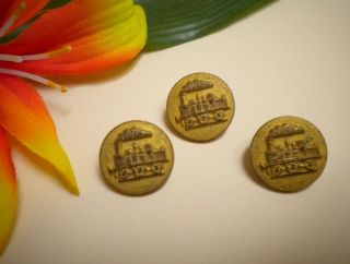 Antique Paris Back Railroad Train Engine Gold Gilt Brass Metal Picture Buttons