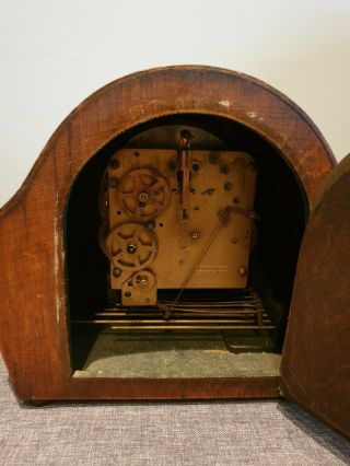 Antique 1930 ' s German Oak Mantel Clock with Westminster Chime (Pendulum and Key) 5