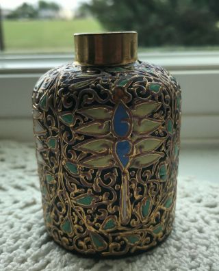 ANTIQUE 1860 ' S FRENCH HAND PAINTED ENAMEL GLASS SCENT PERFUME BOTTLE 2