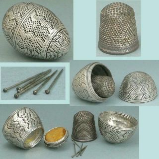 Early Antique Silver Sewing Egg & Thimble Germany Or Netherlands Circa 1780