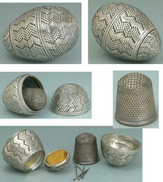 Early Antique Silver Sewing Egg & Thimble Germany or Netherlands Circa 1780 2