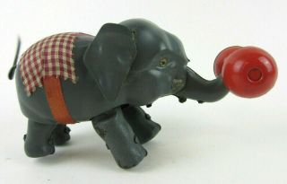 Rare Vtg Elephant Weight Lifting Barbell Dumbbell Circus Tin Metal Wind Up Toy