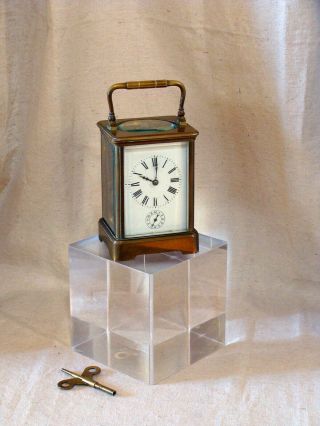 Antique French Brass Carriage Alarm Clock & Key Made In Paris