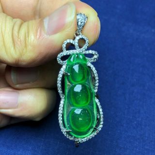 Rare Chinese S925 Silver & Green Jadeite Jade Handwork Beans Collectible Pendant