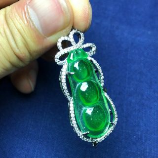Rare Chinese S925 Silver & Green Jadeite Jade Handwork Beans Collectible Pendant 4