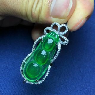 Rare Chinese S925 Silver & Green Jadeite Jade Handwork Beans Collectible Pendant 5