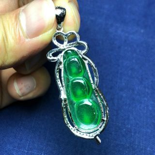 Rare Chinese S925 Silver & Green Jadeite Jade Handwork Beans Collectible Pendant 6