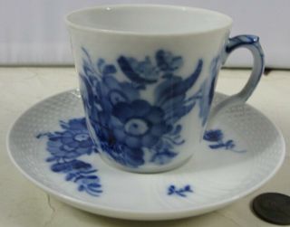 Vintage Fancy Demitasse Cup & Saucer Blue & White Royal Copenhagen Denmark 1546