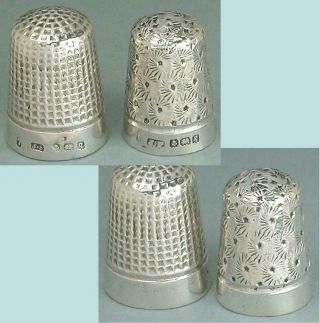 2 Antique English Sterling Silver Thimbles Hallmarked 1906 & 1914