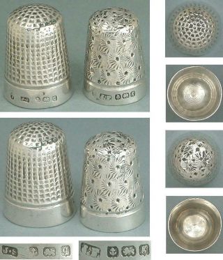 2 Antique English Sterling Silver Thimbles Hallmarked 1906 & 1914 2