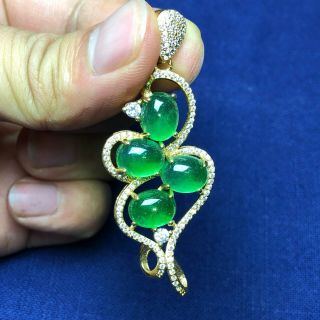 Collectible Chinese Handwork Green Jadeite Jade 4 Oval Beads Bird Rare Pendant
