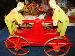 Vintage Push Pull Wooden Railroad Cart Iron Wheels 4 Men