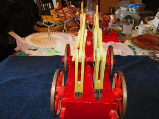 Vintage Push Pull Wooden Railroad Cart Iron Wheels 4 Men 2