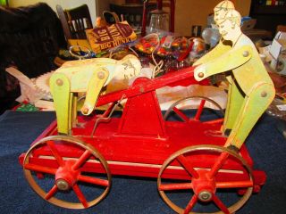 Vintage Push Pull Wooden Railroad Cart Iron Wheels 4 Men 3